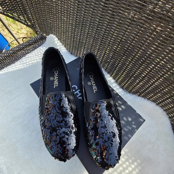 Chanel Black Sequin Loafers - Picture 3 of 5